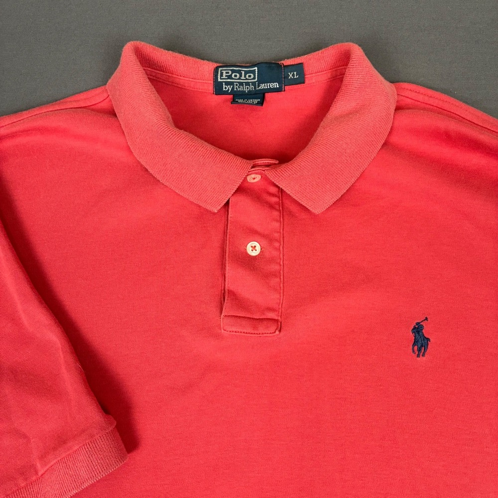 Polo Ralph Lauren Coral Red Short Sleeve Polo Shirt Men's Size XL Blue Pony